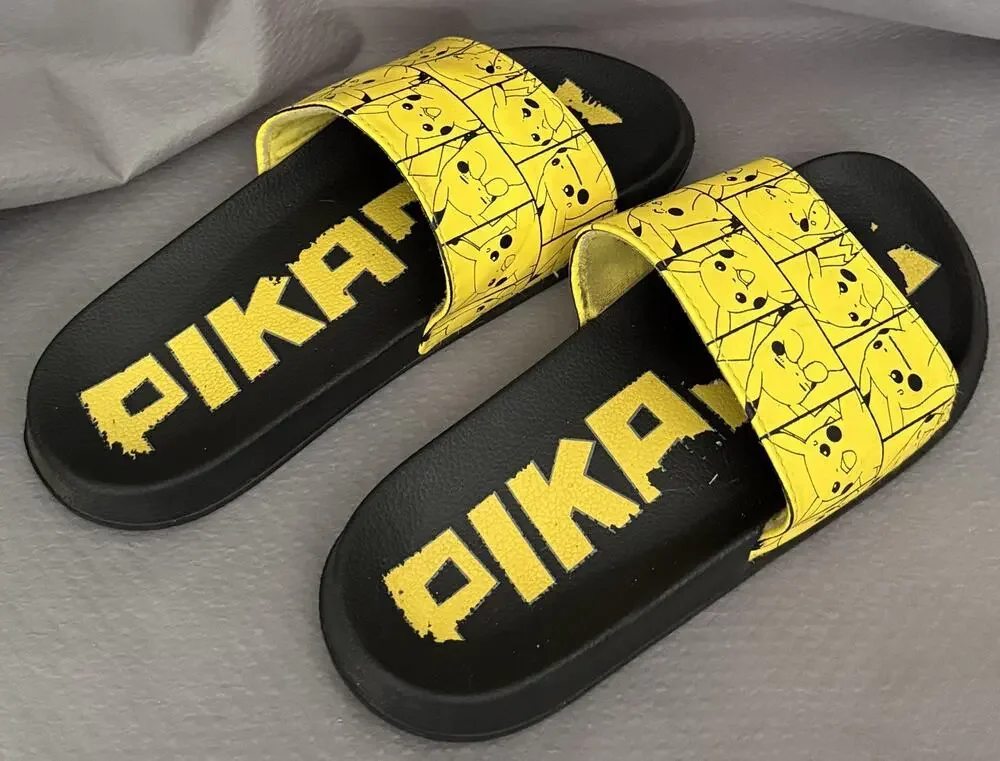 Men's Size 8 GroundUp Pokémon Soccer Sandals Pikachu Yellow Black Slip-On Slides